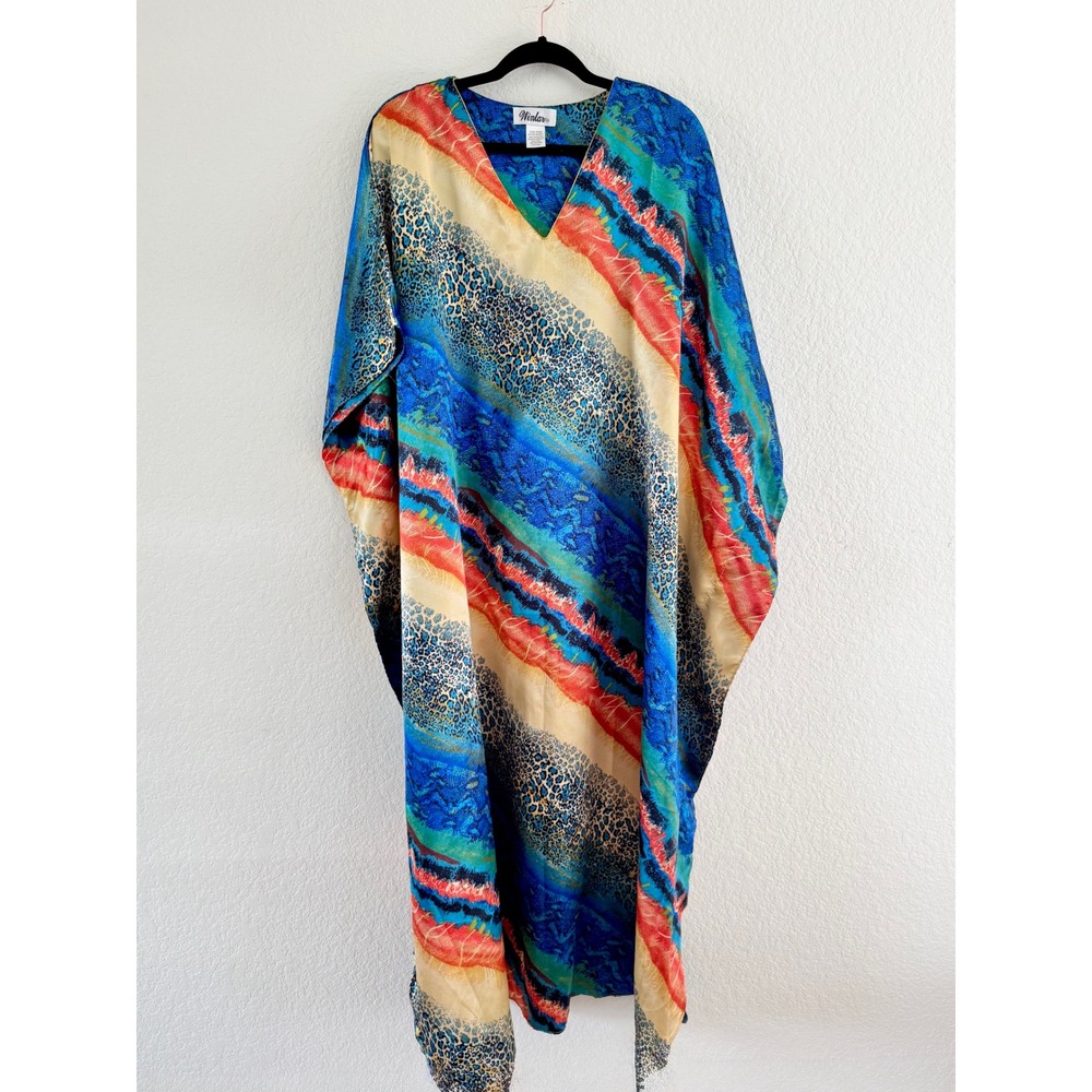 Winlar Kaftan Dress Womens OS Multicolor Vintage Animal Print Abstract Kaftan